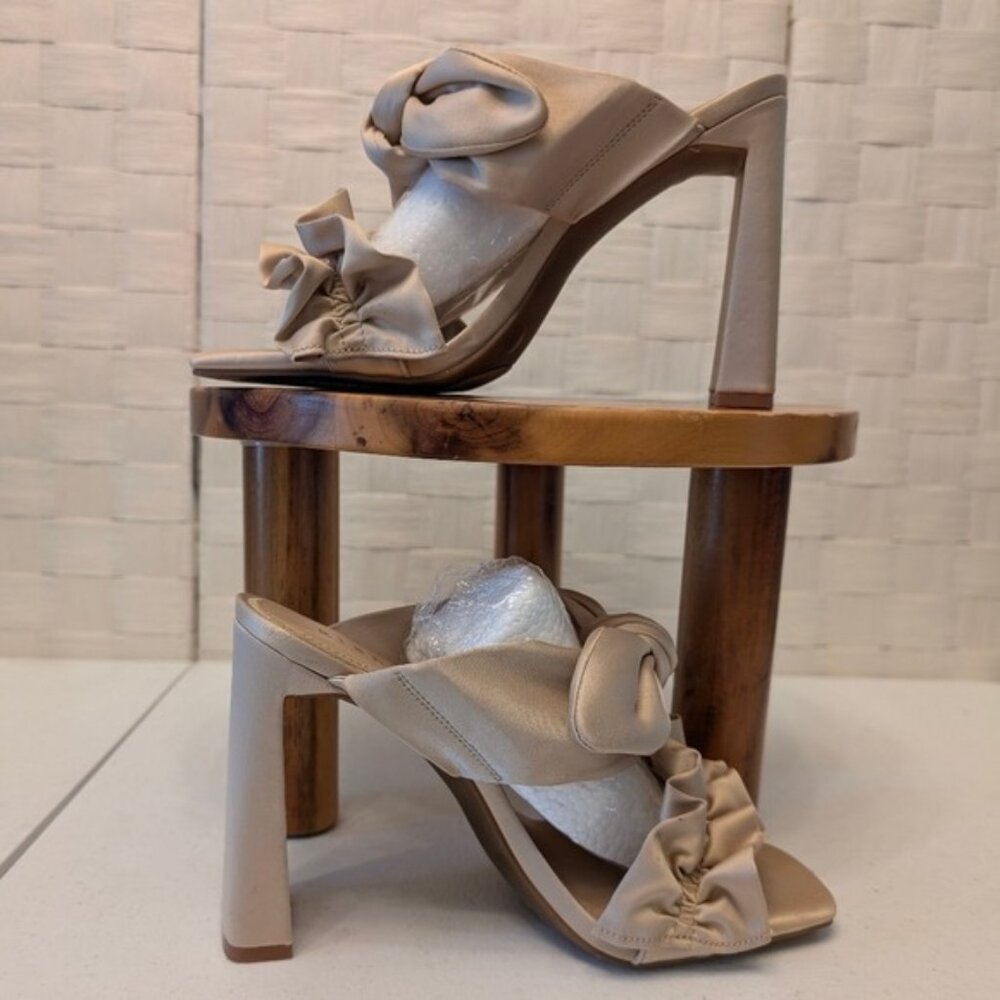 Womens Heeled Sandals Square Toe Mules Slip On Heels with‎ Bow Knot & Ruffle